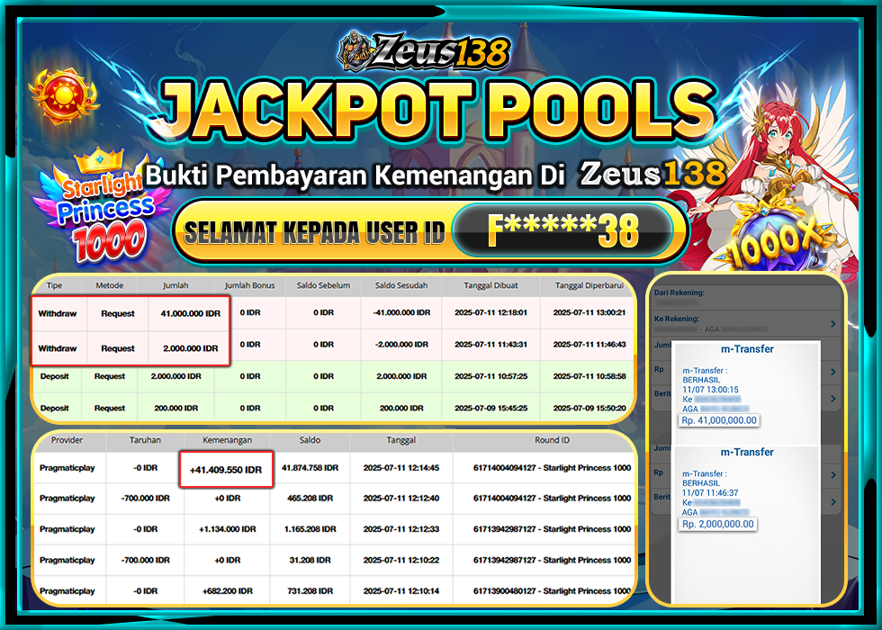 ZEUS138 STARLIGHT PRINCESS 1000 Rp.43.000.000,- LUNAS